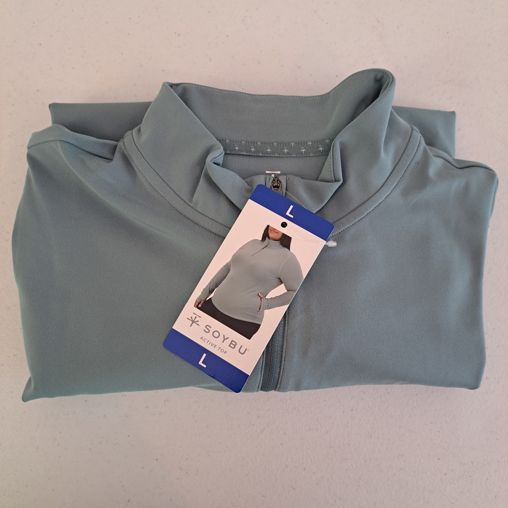 Soybu Active Top Women Large Green NWT Quarter Zip Thumbhole 915-207-B11